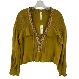 BWT’S By Anthropologie Embellished Grommet Ruffled Blouse SZ XS (Fast Shipping)